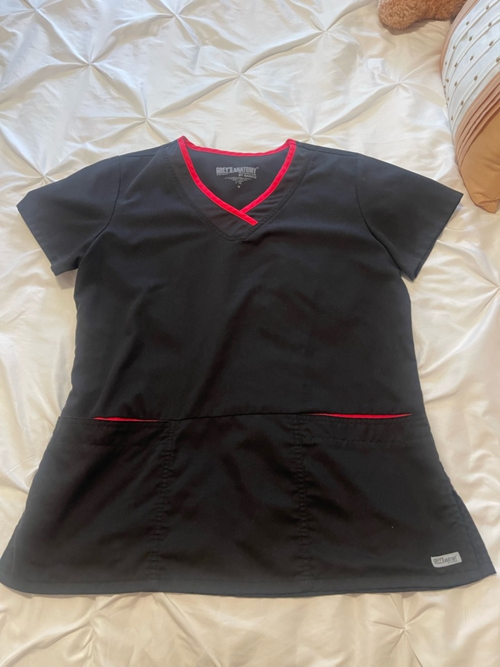 Grey's Anatomy Black Scrub Top with Bright Pink Trim
